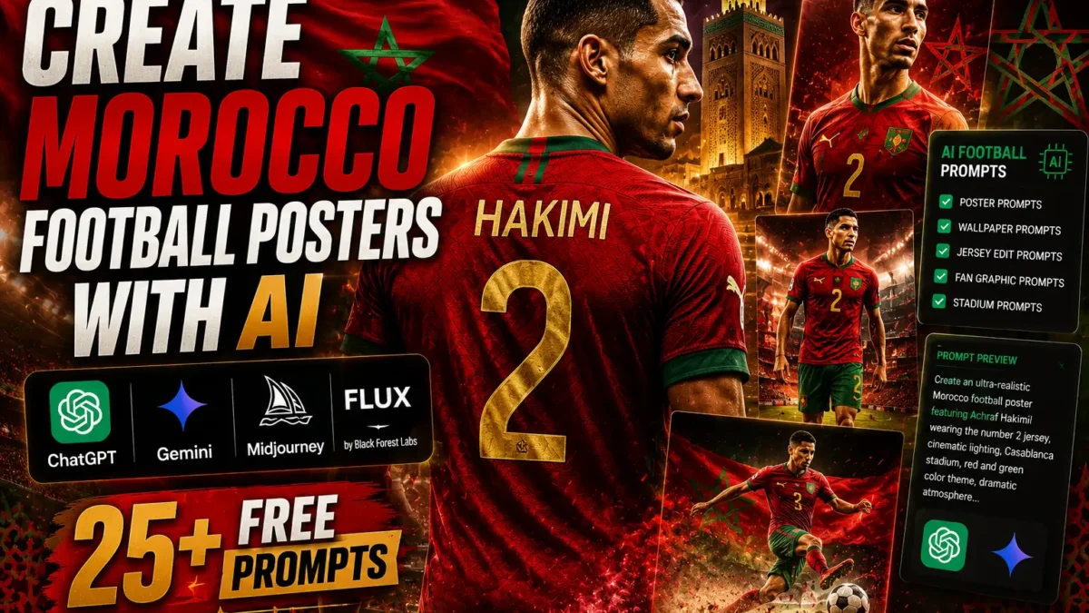 Morocco AI Football Prompts for Posters and Jersey Edits