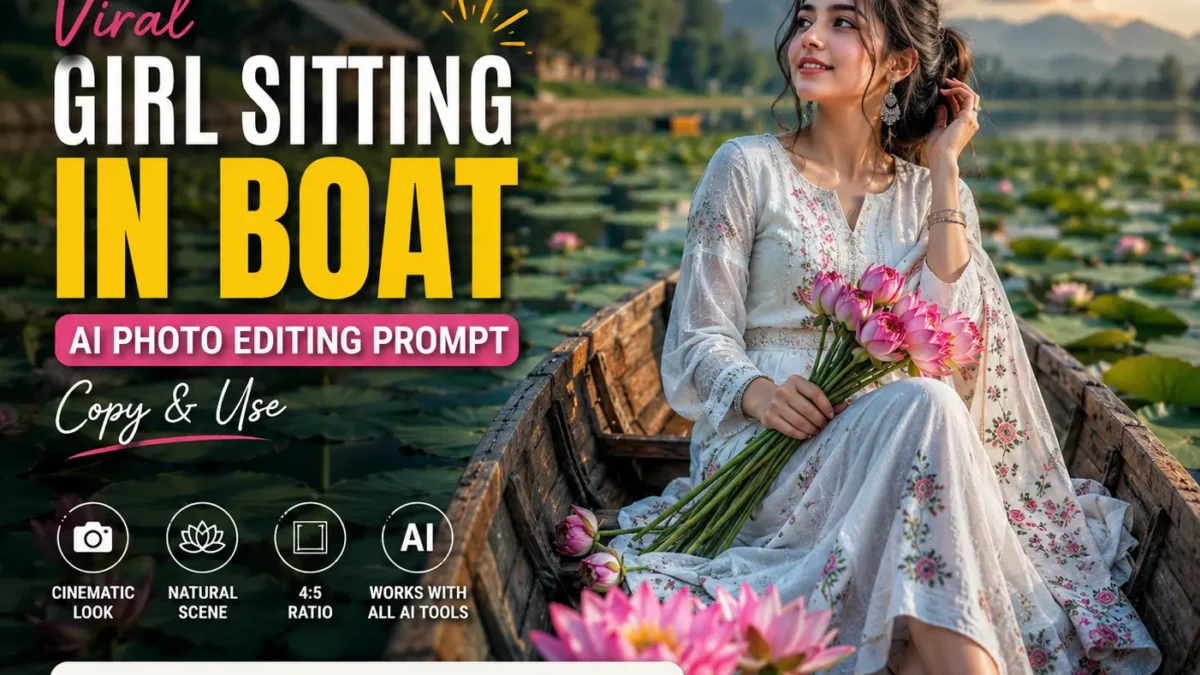 Girl Sitting in Boat AI Photo Editing Prompt (Copy & Use)